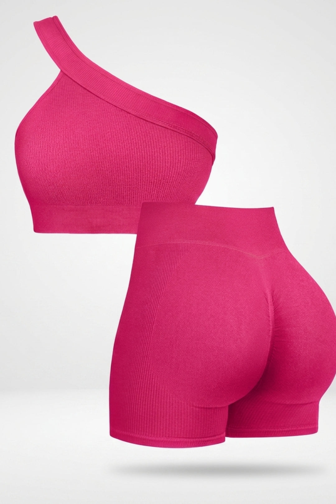 Dames Sport Set | Sculpting Fit | One Shoulder Top | Seamless Short Set