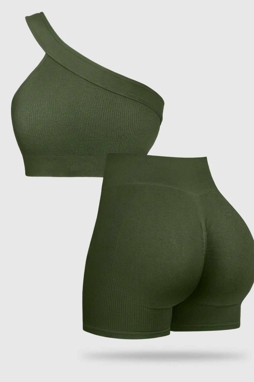 Dames Sport Set | Sculpting Fit | One Shoulder Top | Seamless Short Set