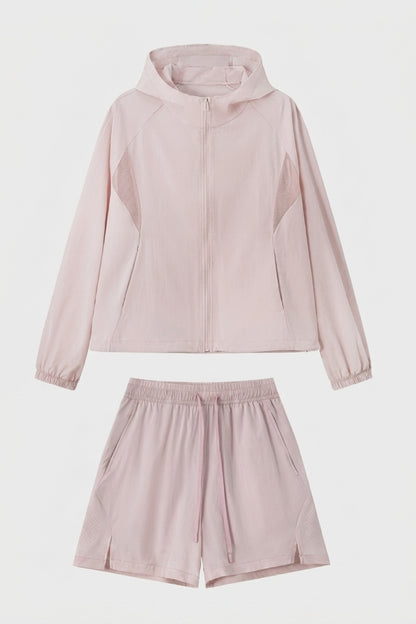 Dames Sport Set | Windbreaker & Short | Roze Running Outfit