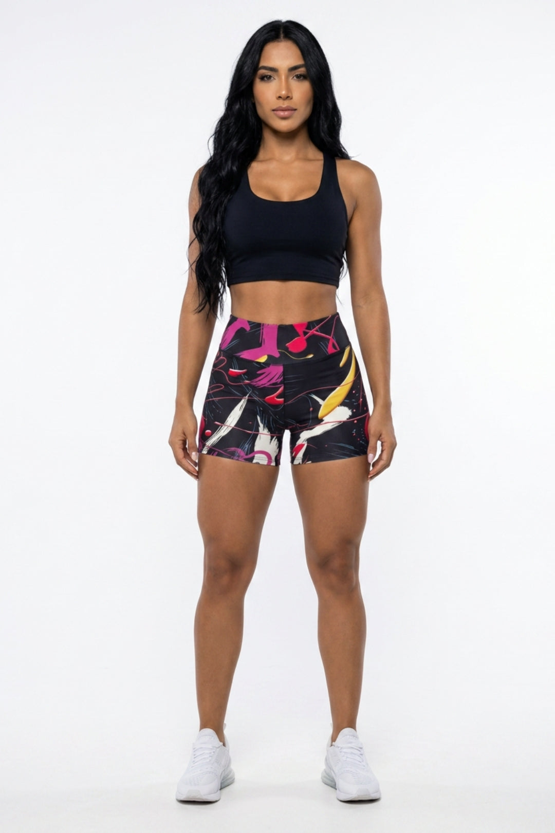 Dames Sport Shorts | Sculpting Fit | Grafische Print | Zwarte Workout Biker Short