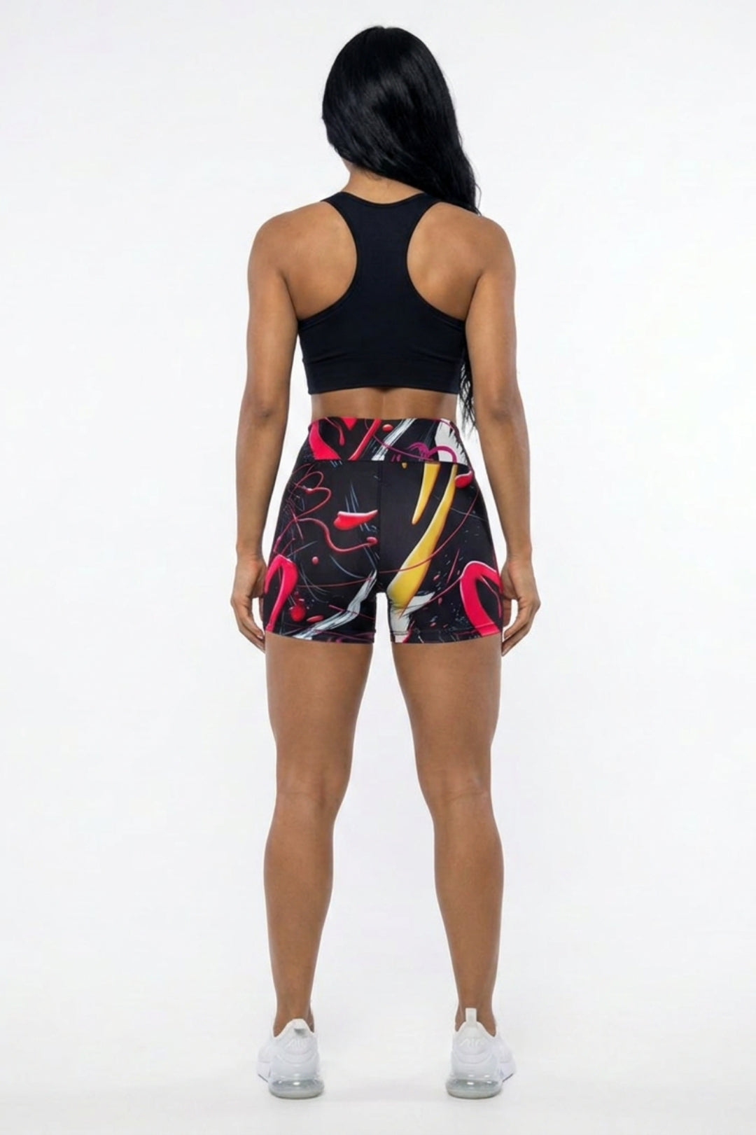 Dames Sport Shorts | Sculpting Fit | Grafische Print | Zwarte Workout Biker Short
