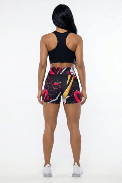 Dames Sport Shorts | Sculpting Fit | Grafische Print | Zwarte Workout Biker Short