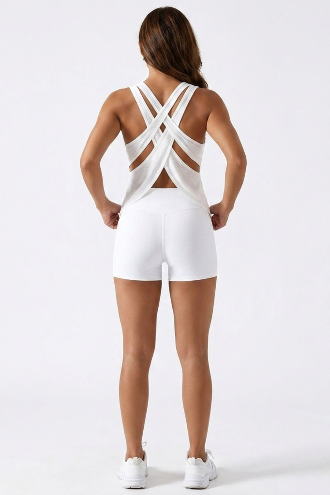 Dames Sport Tank Top | Relaxed Fit | Cross Back | Mesh Look Workout Top