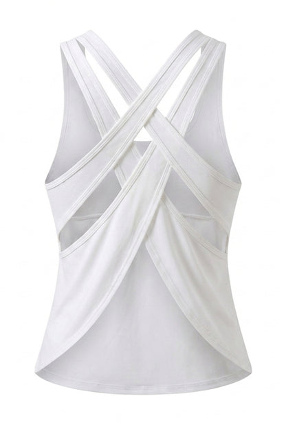 Dames Sport Tank Top | Relaxed Fit | Cross Back | Mesh Look Workout Top