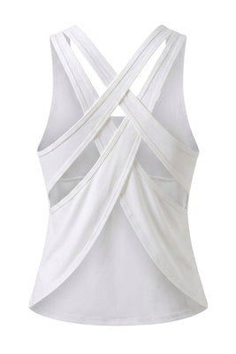 Dames Sport Tank Top | Relaxed Fit | Cross Back | Mesh Look Workout Top