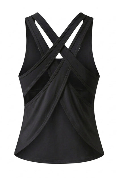 Dames Sport Tank Top | Relaxed Fit | Cross Back | Mesh Look Workout Top