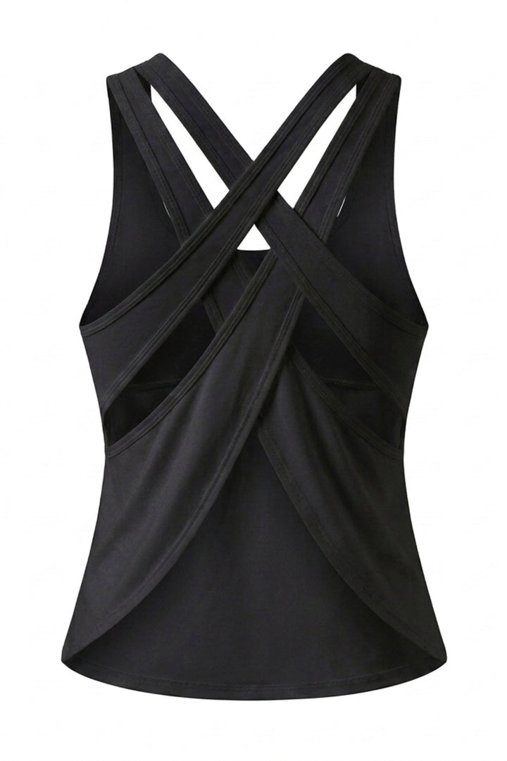 Dames Sport Tank Top | Relaxed Fit | Cross Back | Mesh Look Workout Top