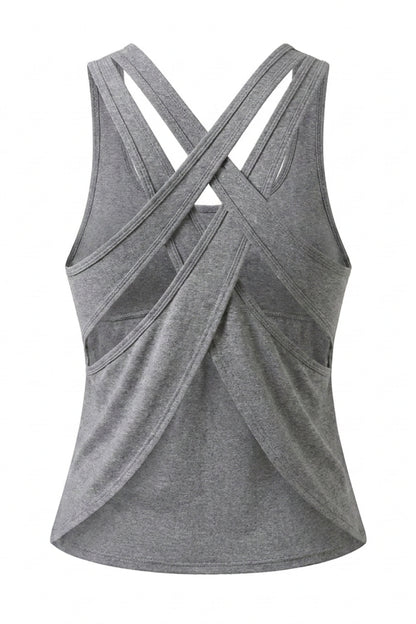 Dames Sport Tank Top | Relaxed Fit | Cross Back | Mesh Look Workout Top