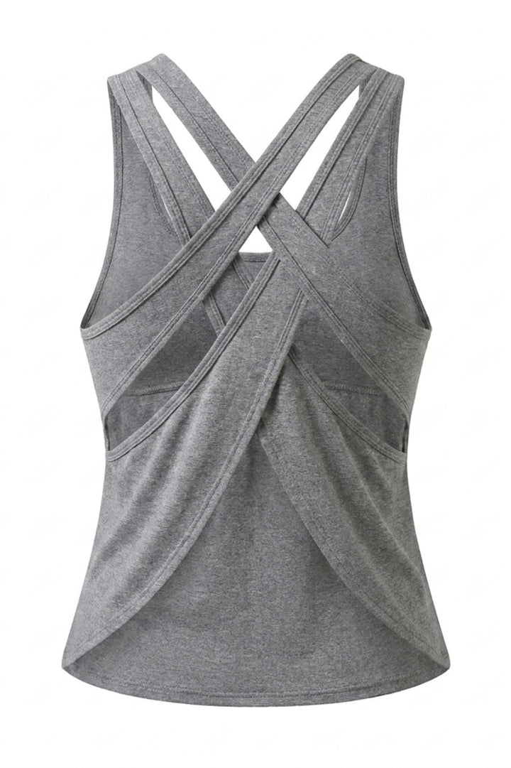 Dames Sport Tank Top | Relaxed Fit | Cross Back | Mesh Look Workout Top