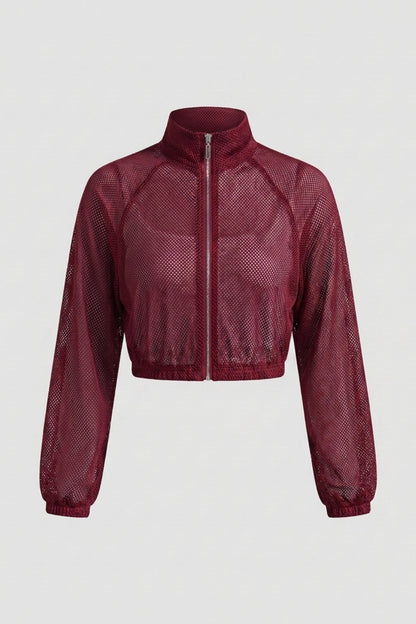 Dames Cropped Sportjack | Mesh Detail | Zip Front Jacket