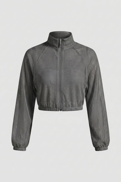 Dames Cropped Sportjack | Mesh Detail | Zip Front Jacket