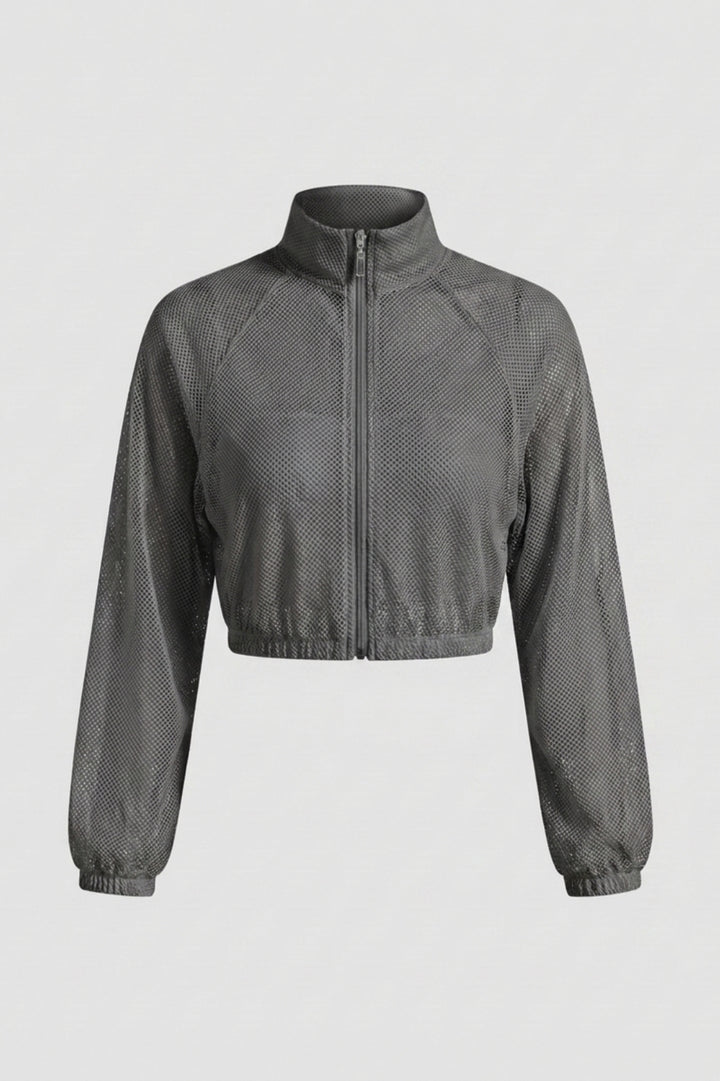 Dames Cropped Sportjack | Mesh Detail | Zip Front Jacket
