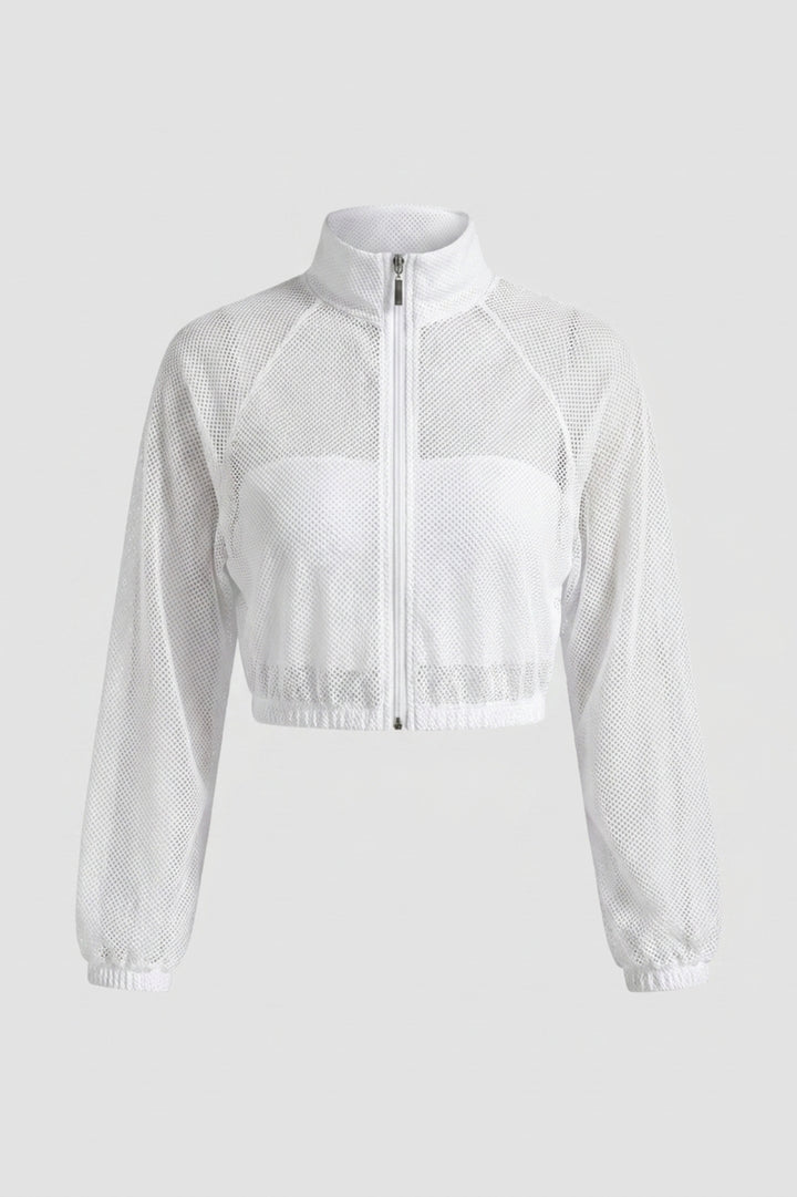 Dames Cropped Sportjack | Mesh Detail | Zip Front Jacket