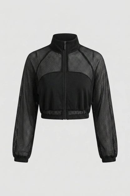 Dames Cropped Sportjack | Mesh Detail | Zip Front Jacket
