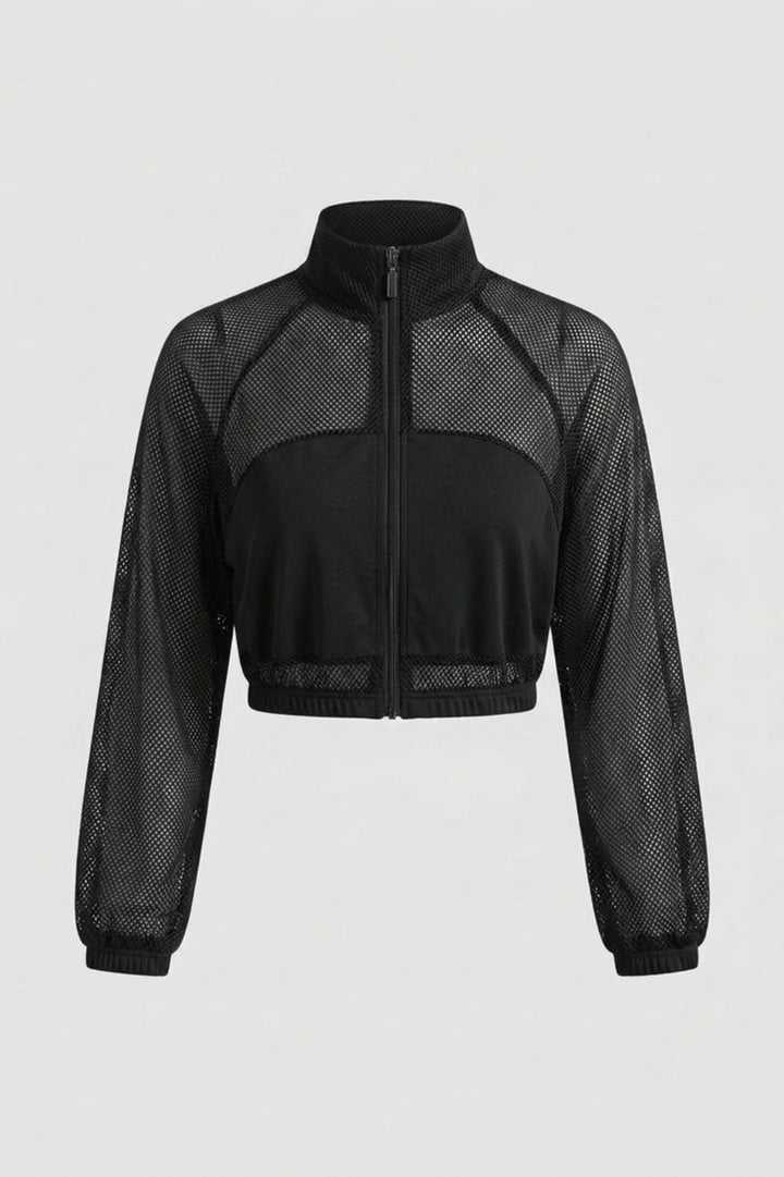 Dames Cropped Sportjack | Mesh Detail | Zip Front Jacket
