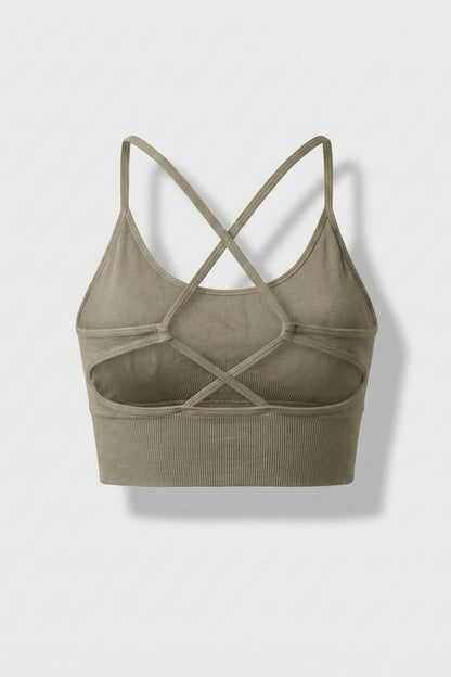 Dames Sport Top | Cross Back | Olijf Groene Activewear top