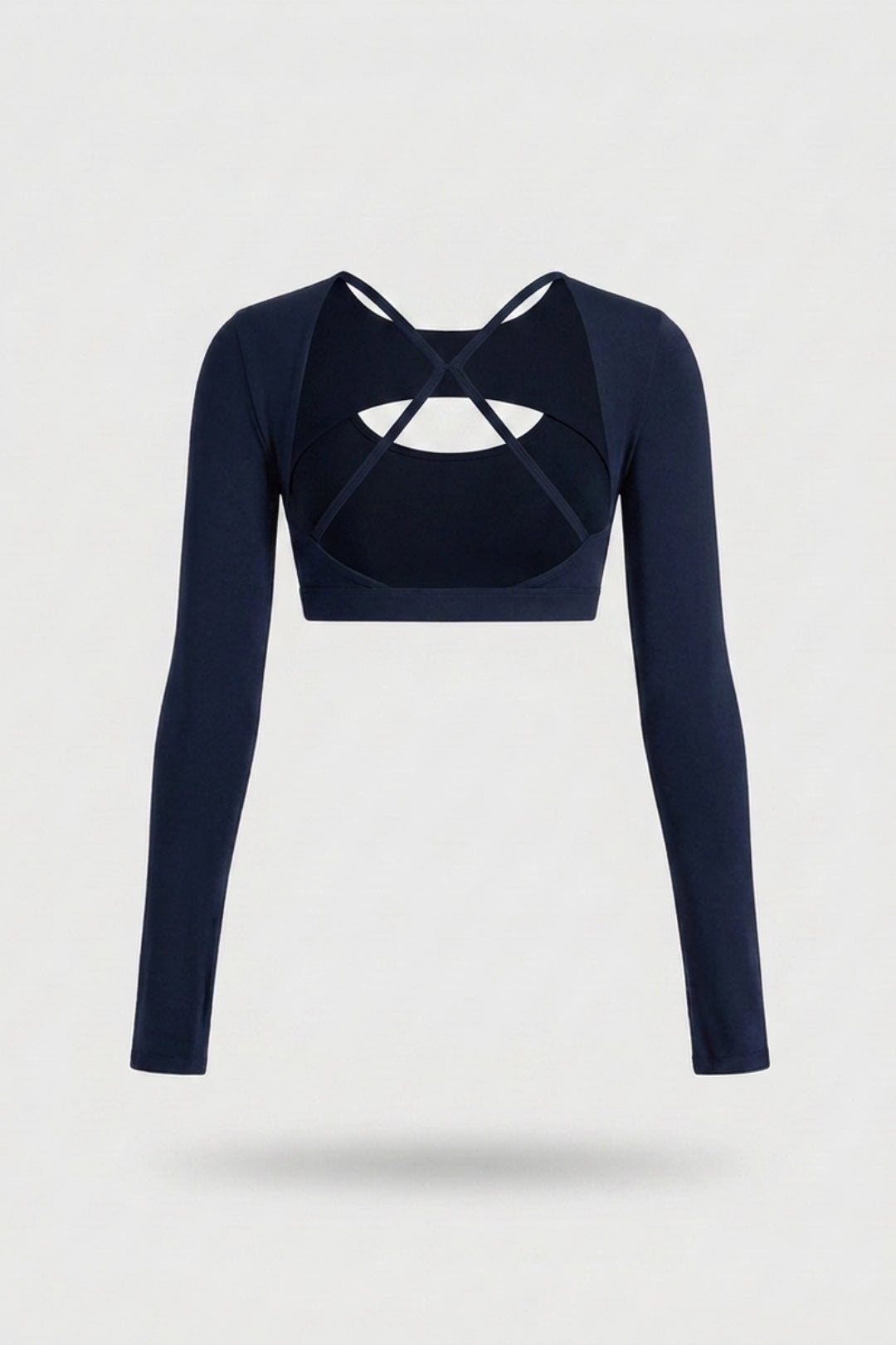 Dames Sport Top | Long Sleeve | Cut Out Front | Navy Activewear Crop Top