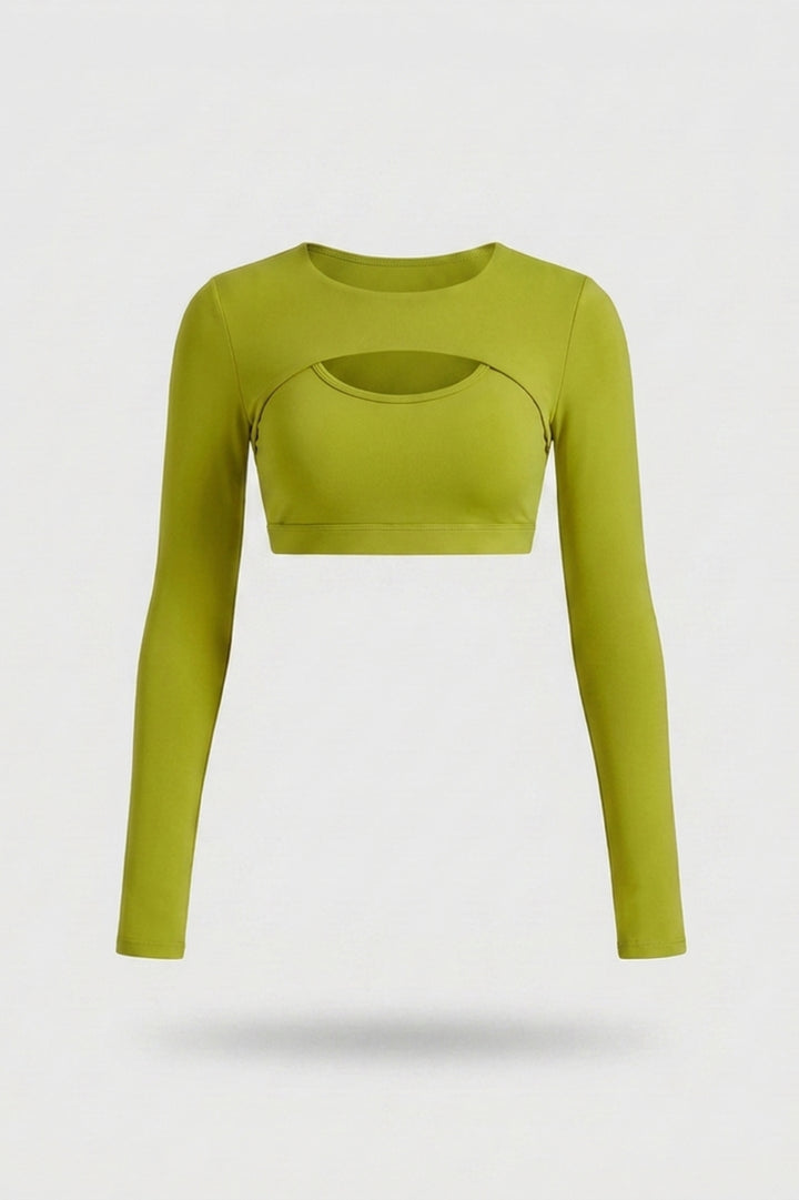 Dames Sport Top | Long Sleeve | Cut Out Front | Navy Activewear Crop Top