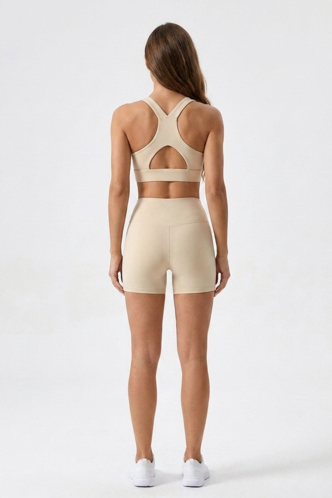 Dames Sport Top | Racerback | Cut Out Rug | Beige Activewear Top