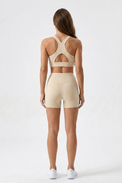 Dames Sport Top | Racerback | Cut Out Rug | Beige Activewear Top