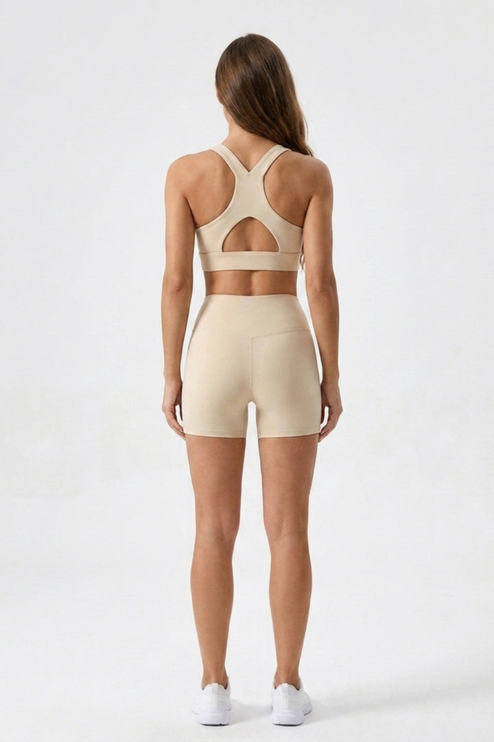 Dames Sport Top | Racerback | Cut Out Rug | Beige Activewear Top