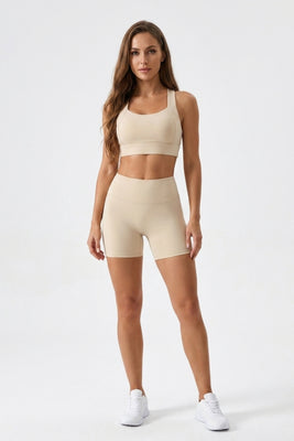 Dames Sport Top | Racerback | Cut Out Rug | Beige Activewear Top