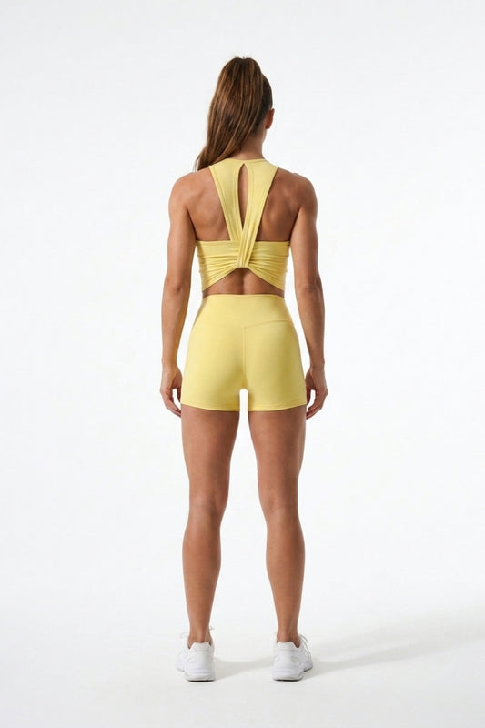 Dames Sport Top | Twist Back | Gele Cropped Workout Top