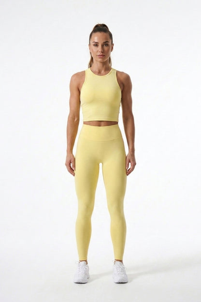Dames Sport Top | Twist Back | Gele Cropped Workout Top