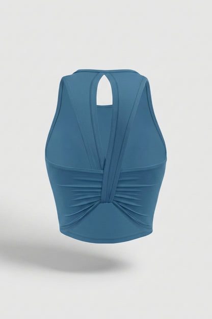 Dames Sport Top | Twist Back | Gele Cropped Workout Top