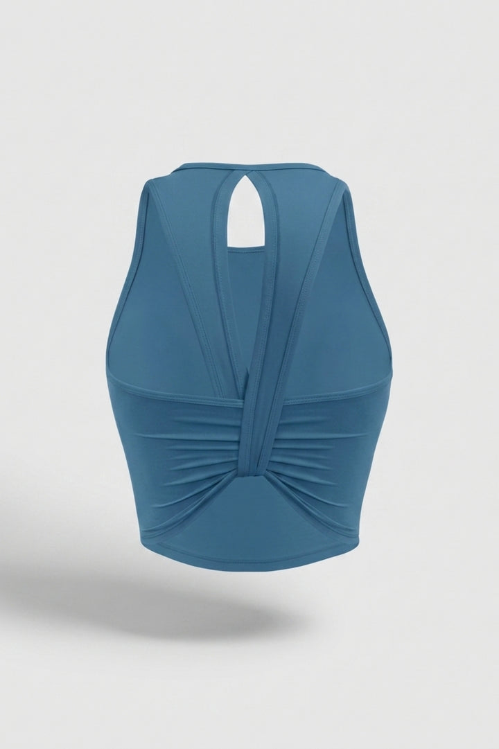 Dames Sport Top | Twist Back | Gele Cropped Workout Top