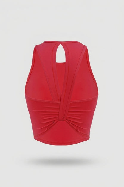 Dames Sport Top | Twist Back | Gele Cropped Workout Top