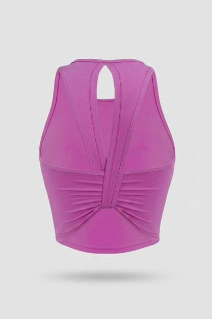 Dames Sport Top | Twist Back | Gele Cropped Workout Top