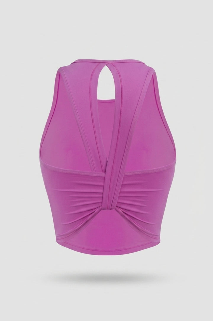 Dames Sport Top | Twist Back | Gele Cropped Workout Top