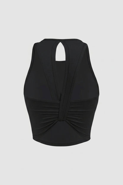 Dames Sport Top | Twist Back | Gele Cropped Workout Top
