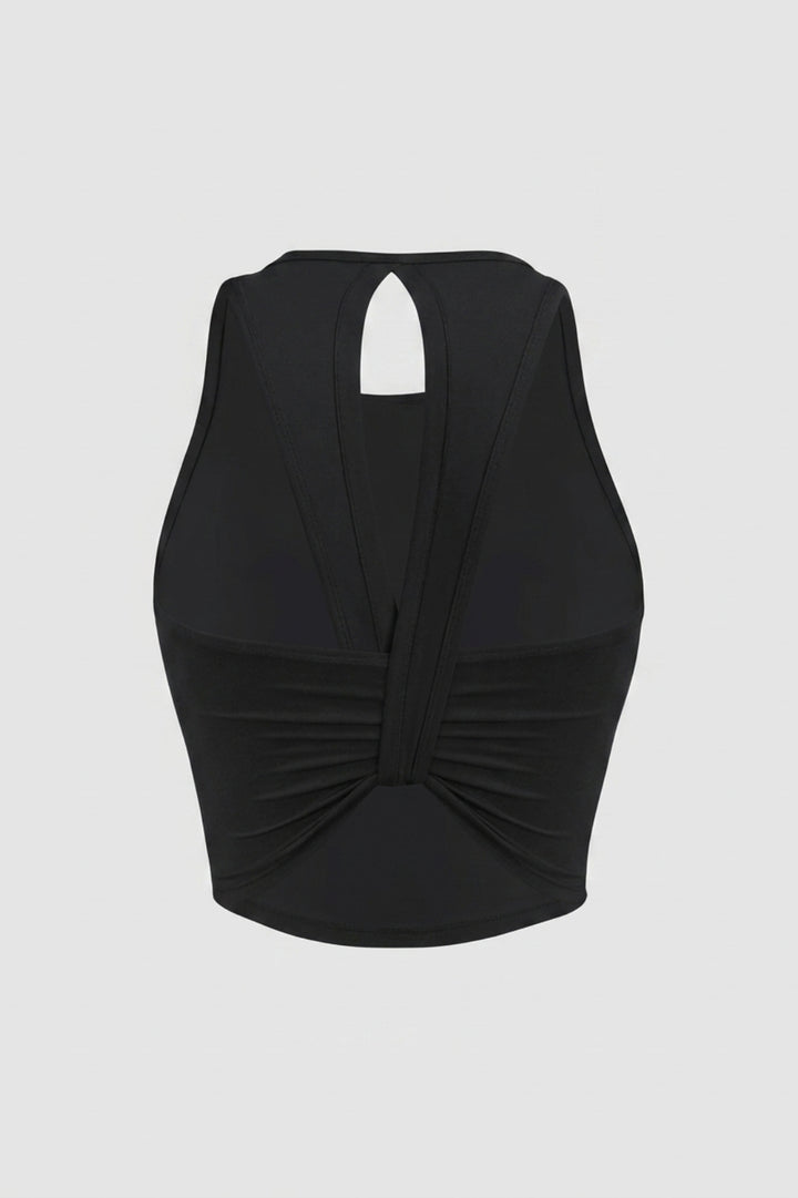 Dames Sport Top | Twist Back | Gele Cropped Workout Top