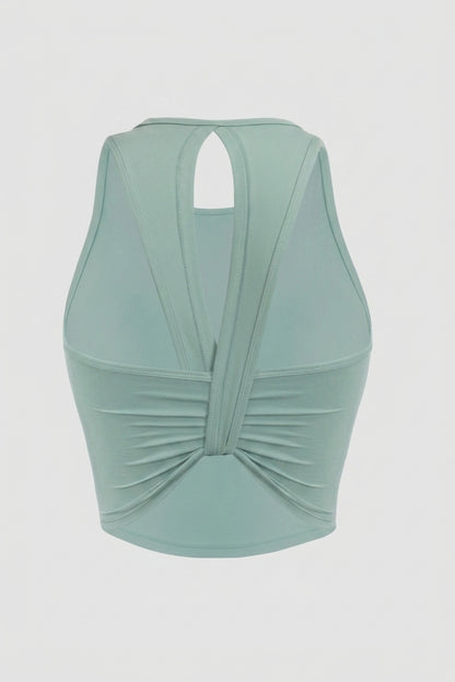Dames Sport Top | Twist Back | Gele Cropped Workout Top