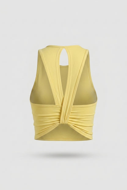 Dames Sport Top | Twist Back | Gele Cropped Workout Top