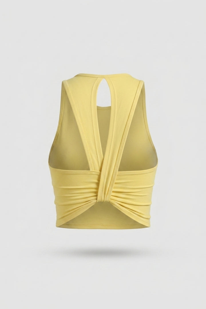 Dames Sport Top | Twist Back | Gele Cropped Workout Top