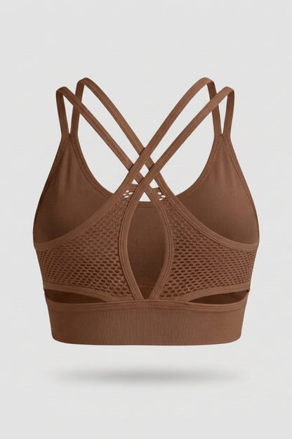 Dames Sports Bra Top | Sculpting Fit | Mesh Detail | Cross Back Activewear Top