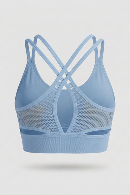Dames Sports Bra Top | Sculpting Fit | Mesh Detail | Cross Back Activewear Top