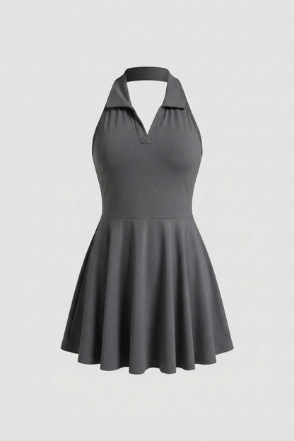 Dames Tennisjurk | Halter Kraag | Beige Sportjurk Met Plooirok