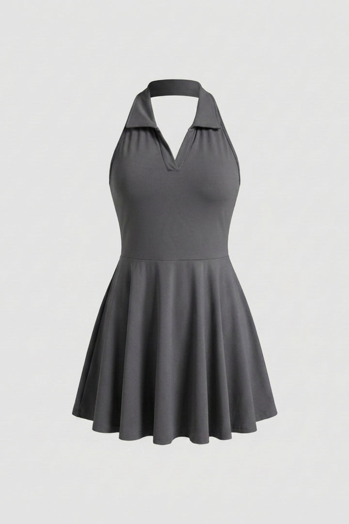 Dames Tennisjurk | Halter Kraag | Beige Sportjurk Met Plooirok