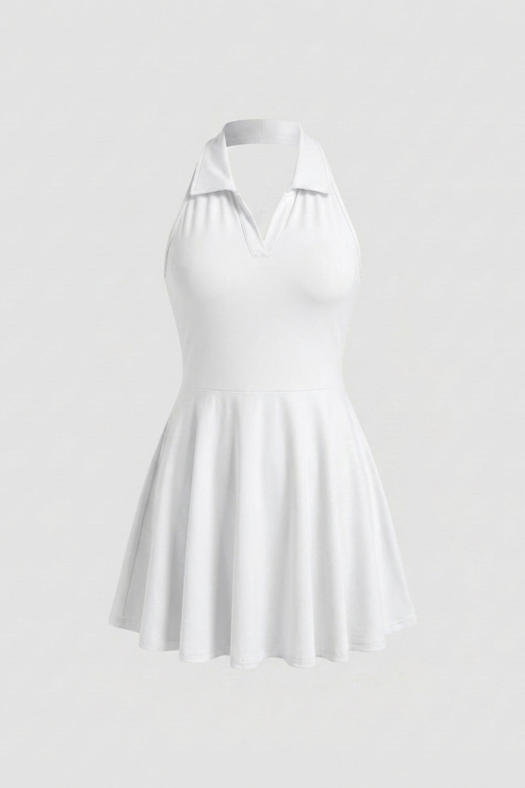 Dames Tennisjurk | Halter Kraag | Beige Sportjurk Met Plooirok