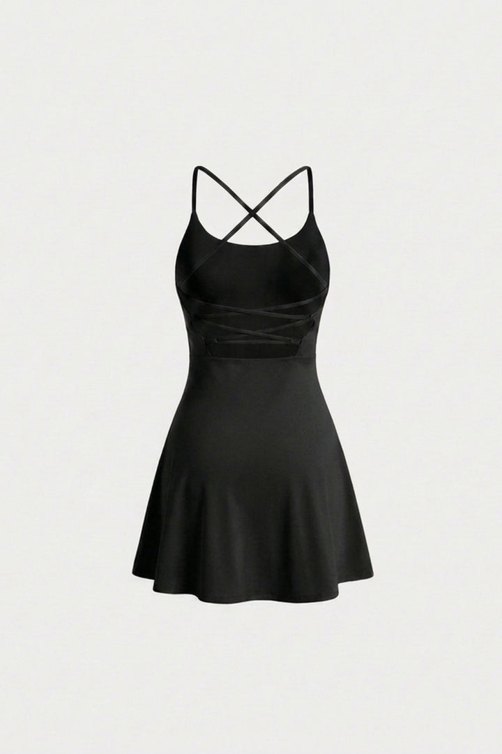 Women's Tennis Dress | Built-In Shorts | Lace-Up Open Back Sports Dress