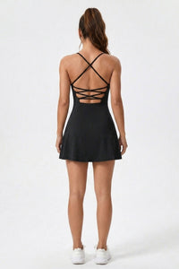 Women's Tennis Dress | Built-In Shorts | Lace-Up Open Back Sports Dress