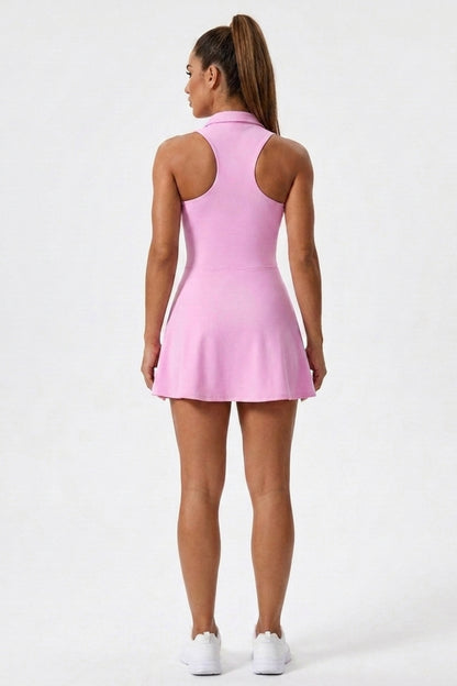 Dames Tennisjurk | Ingebouwd Broekje | Racer Back | Zip Front Sportjurk