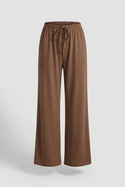 Dames Wide Leg Broek | Relaxed Fit | Drawstring Waist | Beige Lounge Broek