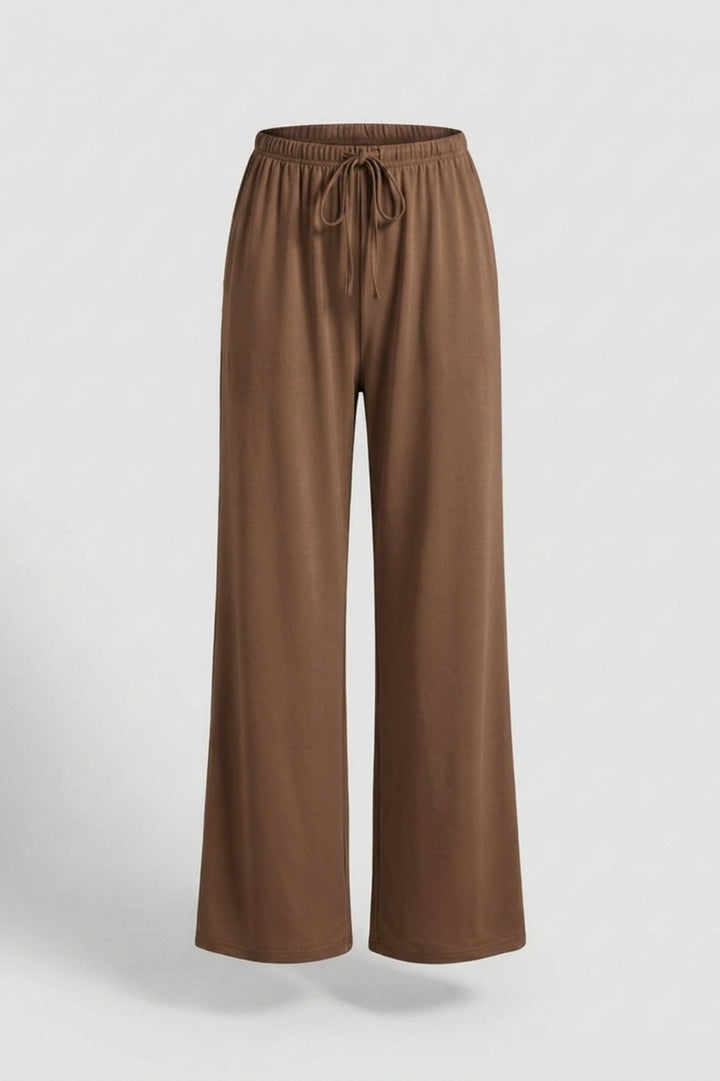 Dames Wide Leg Broek | Relaxed Fit | Drawstring Waist | Beige Lounge Broek