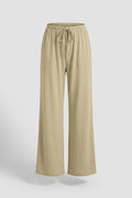 Dames Wide Leg Broek | Relaxed Fit | Drawstring Waist | Beige Lounge Broek