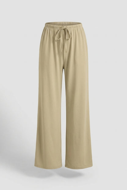 Dames Wide Leg Broek | Relaxed Fit | Drawstring Waist | Beige Lounge Broek